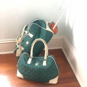 80s vintage DVF quilted bag green nylon and white faux scales leather